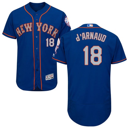 Mets #18 Travis d'Arnaud Blue(Grey NO.) Flexbase Authentic Collection Stitched MLB Jersey